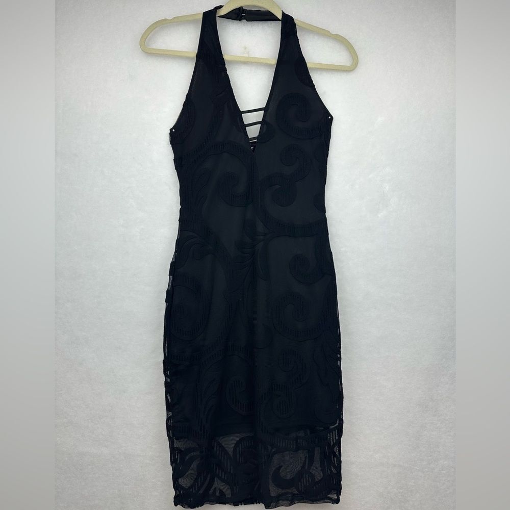 Halter V-neck backless Velvet Black Dress Sz Small
